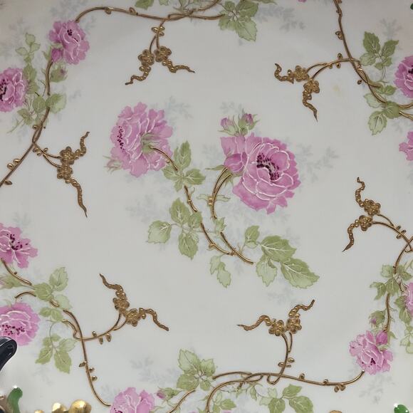 Antique AK/CD LIMOGES French Hand Painted Poppy Gold Trim Handled Cake Plate 10" - Picture 3 of 8